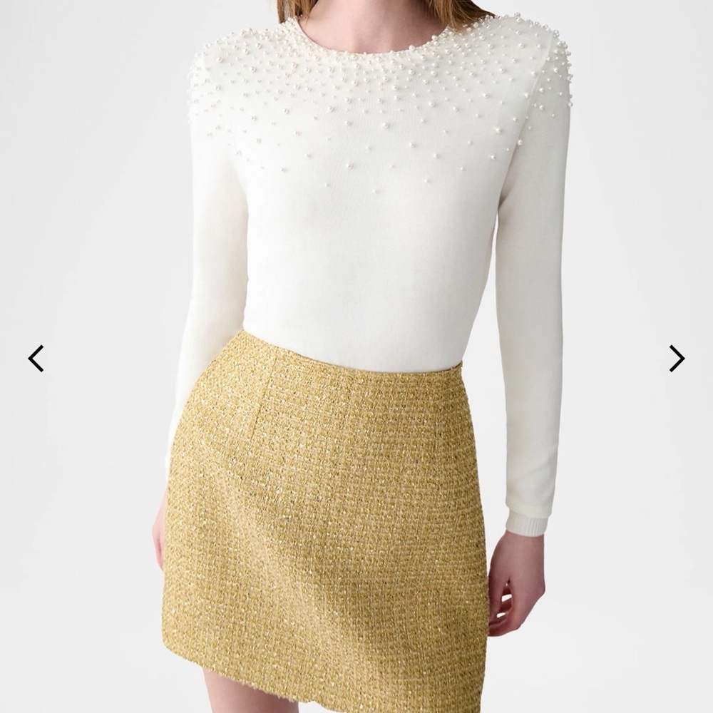 Carolina Herrera Cream Scoopneck Sweater with Bead Embellishment